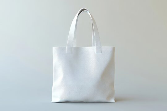 White tote bag displayed on a plain grey background, ideal for branding concepts or product design mockups, Generative AI
