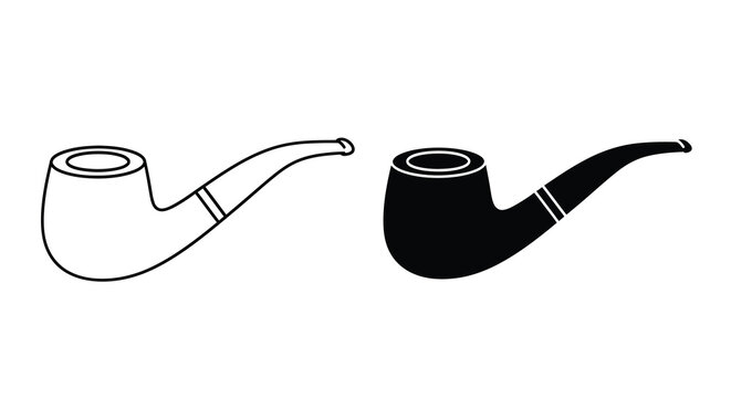 Two smoking pipe illustrations one outlined and one as a silhouette