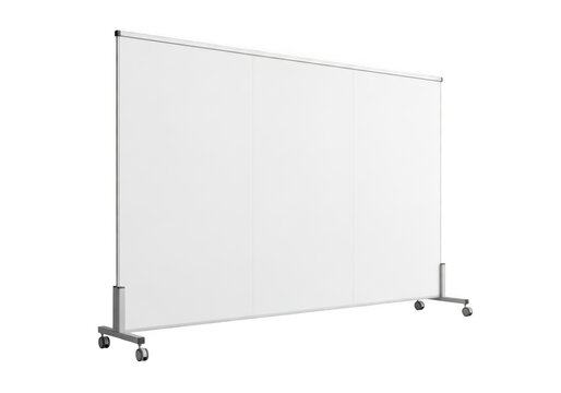Freestanding mobile whiteboard with adjustable height and locking castors isolated on transparent background
