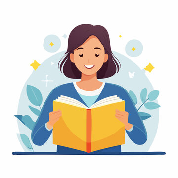 Young woman engrossed in a book, surrounded by leaves and soft light, symbolizing knowledge and relaxation