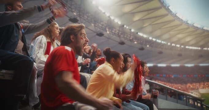 Diverse Fans in a Stadium Erupt With Cheer During a Soccer Championship Event, Backing Their Team in a Pro Sport Arena as a Decisive Goal Sparks Smiles, Applause, and Celebrate Moments.