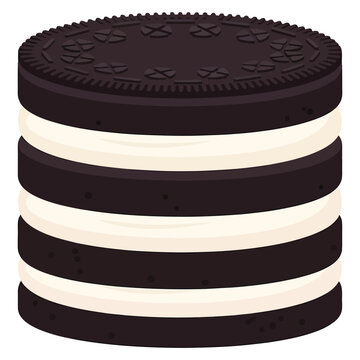 Stacked Oreo Cookies With Cream Filling.