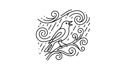 Fototapeta premium Bird Singing in a Storm, Joy Amidst Chaos Concept, Continuous Line Art
