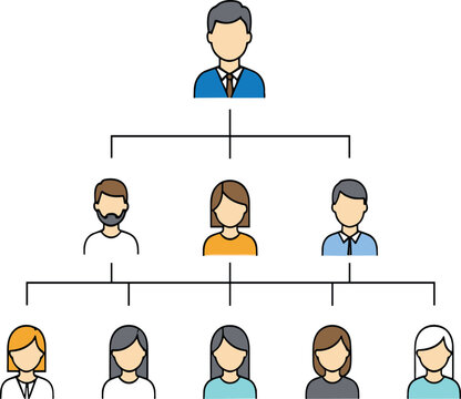 Business Organization Chart Illustration with Hierarchy Structure, Team Members, and Corporate Management Levels for Company, Leadership, and Professional Design Projects.