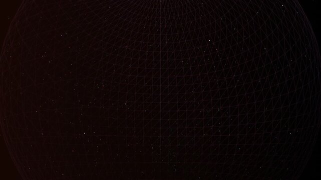 Exploration of a digital sphere with grid patterns and star-like dots in a dark setting