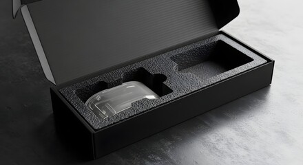 premium transparent glass whiskey decanter with stopper in sleek black box for gift