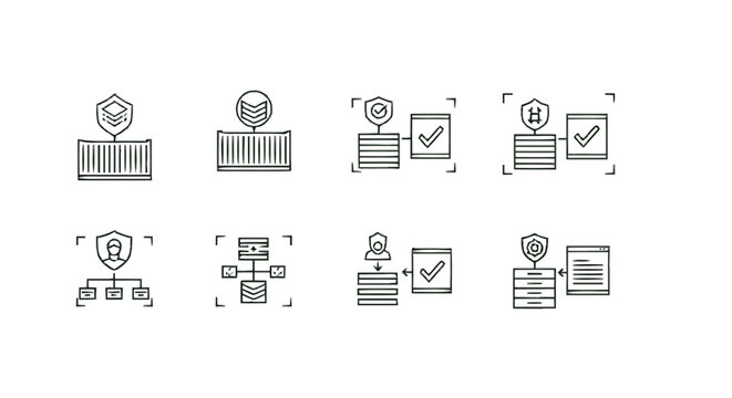 Conceptual cybersecurity icons representing data protection and digital security.