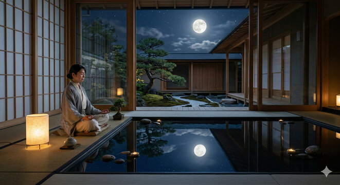 月光と水面の和モダン空間