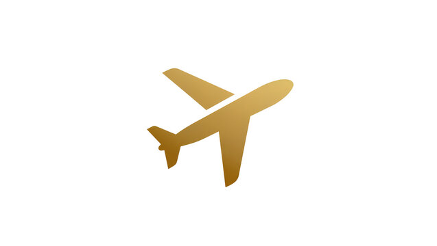Metallic golden airplane icon sleek and modern design representing travel and aviation, isolated on transparent background for branding projects
