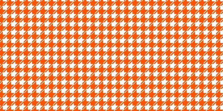 ​Seamless orange and white houndstooth pattern background. Classic geometric checkered textile motif for fashion, wallpaper, and graphic design. Modern vibrant tooth-check repeat ornament. 