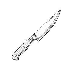 Obraz premium Hand Drawn Kitchen Knife With Wooden Handle Isolated on White Background Sketch