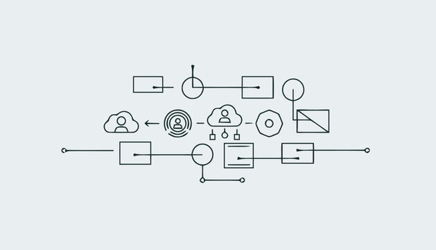 Abstract Digital Network Diagram Depicting Data Flow and Cloud Computing.