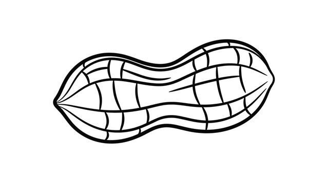 Detailed black and white line art illustration of a whole peanut shell showing its characteristic bumpy texture and shape.