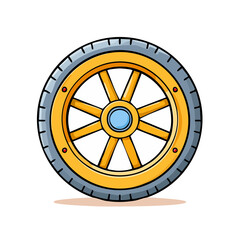 Fototapeta premium Cartoon Illustration of a Wagon Wheel with a Blue Hub and Yellow Spokes