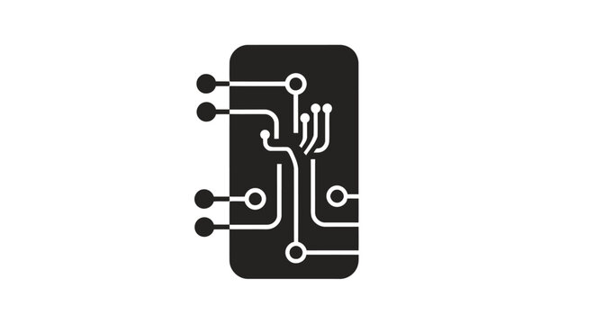 Black Circuit Board Icon on White Background for Technology Concepts.