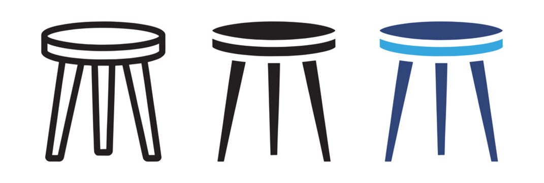 Three-legged stool icon set furniture symbols in outline and solid style vector illustration collection