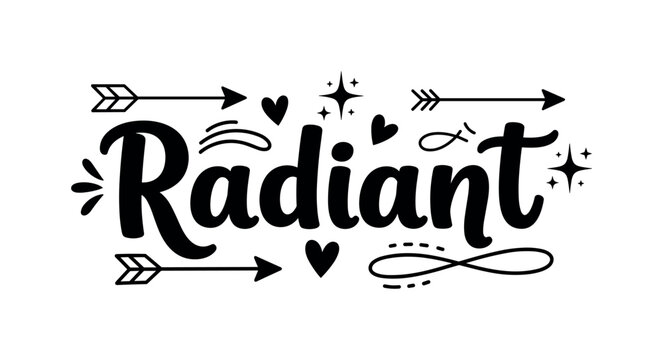 Radiant Meaning. lettering and all elements in black. Vector style. AWhite background. Pure white background. Perfect isolation and visual consistency. Bold