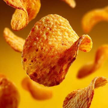 playful potato chips rain bright commercial aesthetic. Generative AI