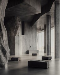 Fototapeta premium Modern Interior Design Blending Raw Stone Textures with Minimal Aesthetic Elements for a Unique Look