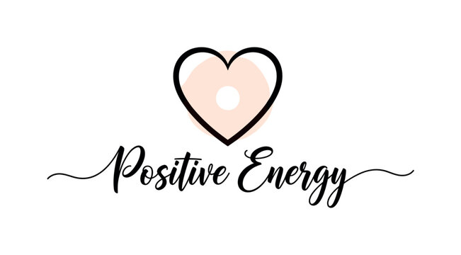 Heart Glow Positive Energy. lettering and all elements in black. Vector style. AWhite background. Pure white background. Perfect isolation and visual