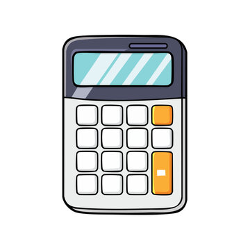Hand drawn illustration of a modern calculator with a digital display and numeric keypad