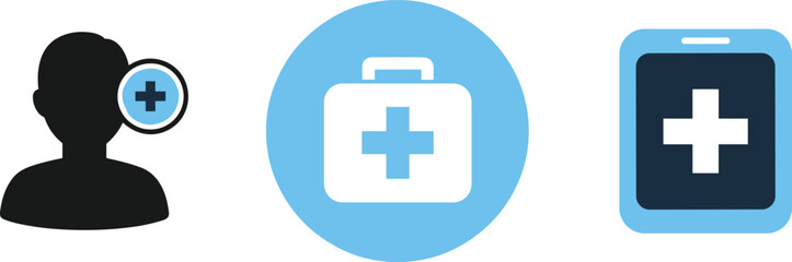 Obraz premium Medical Insurance Healthcare Icon Set Patient First Aid Kit Health App Vector Illustration
