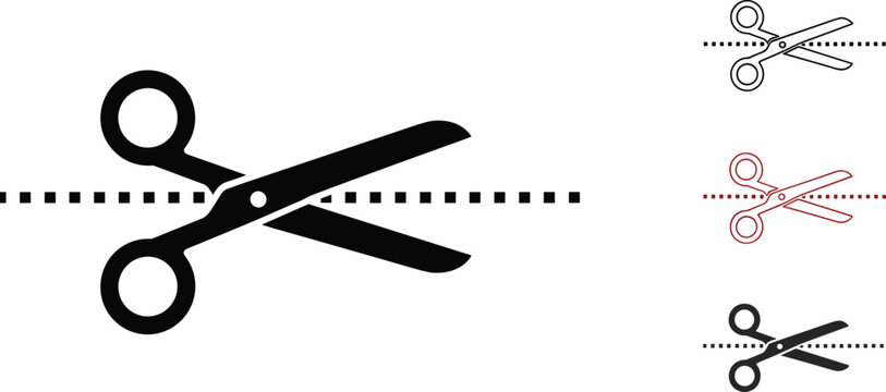 Scissors Cut Line Icon Set Cut Here Symbol Dashed Line Cutting Vector Illustration