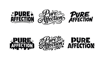 Obraz premium Pure Affection. Set lettering. harmonious lettering variations of the same emblematic concept, each with different artistic interpretation (Blocky sans-serif