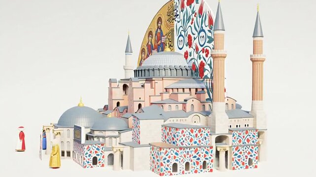 Hagia Sophia Istanbul 3D illustration with floral patterns