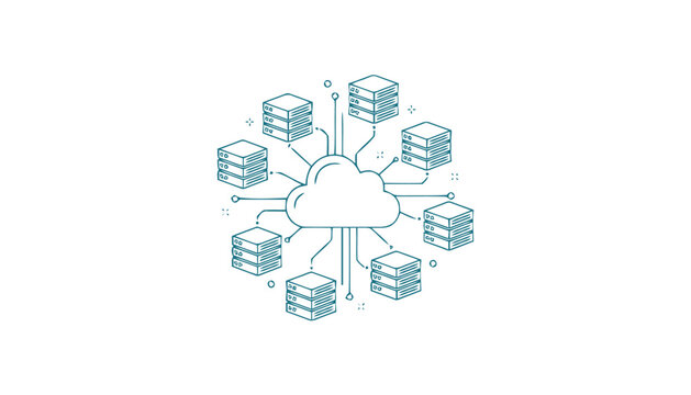 Cloud Computing Network with Data Servers and Connections.