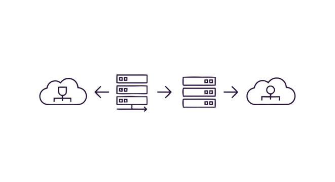 Cloud Computing Data Transfer and Server Infrastructure Illustration.