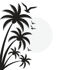 Fototapeta premium Vertical Tropical Palm and Seagull Silhouette Border