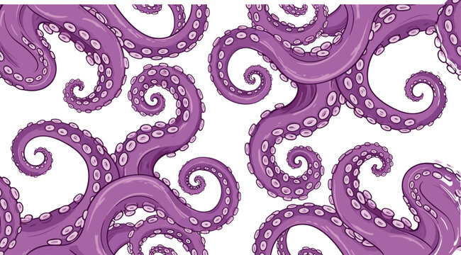 Octopus Tentacle Seamless Pattern Purple Sea Monster Tentacles Marine Background Vector Illustration