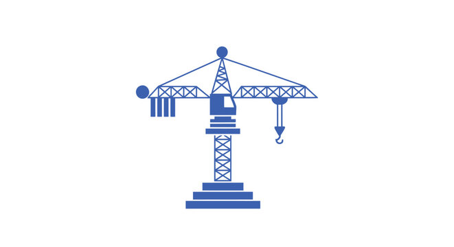 Blue Construction Crane Silhouette on White Background for Design.