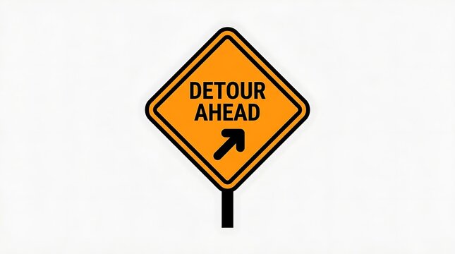 Detour road sign with arrow.