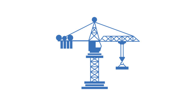 Blue Construction Crane Silhouette on White Background for Design.