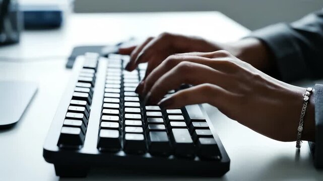 Close-up of keyboard typing, fingers moving rhythmically