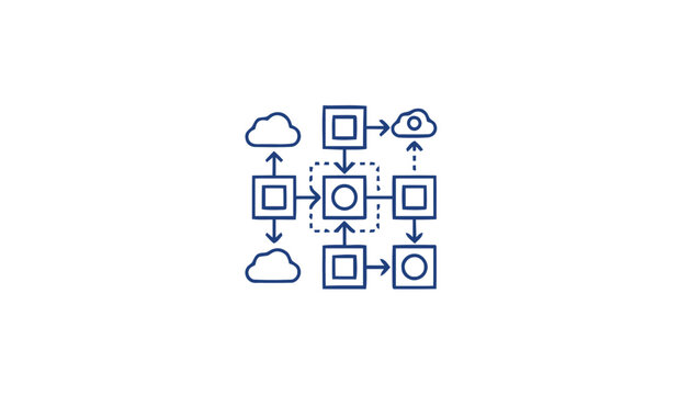 Conceptual illustration of a data flow diagram with cloud computing elements.