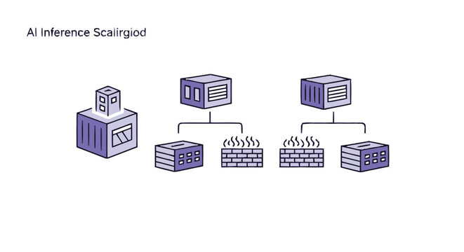 Conceptual AI Inference Scaling Illustration with Cubes and Heat Elements.