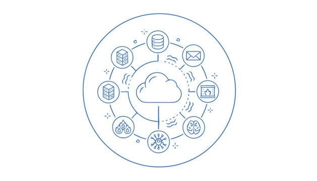 Cloud Computing Technology Diagram Depicting Data Storage and Networking.