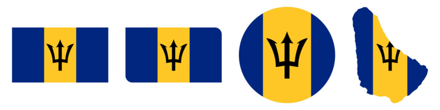 barbados circular, rectangular, and map flag flat icon