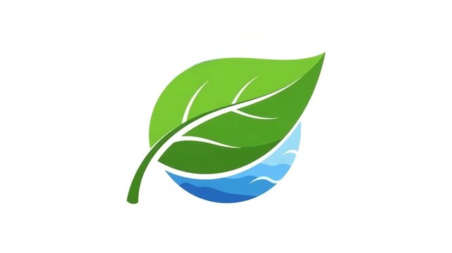 Green leaf logo with water symbolizing nature and sustainability  