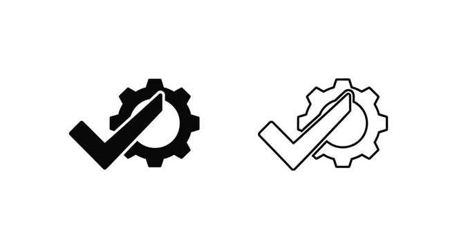 Optimize System Performance: Gear & Checkmark Icons Guide Vector