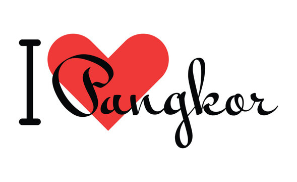 I love Pangkor, city of Malaysia. Hand drawn letters with red heart. Vector illustration lettering, modern design