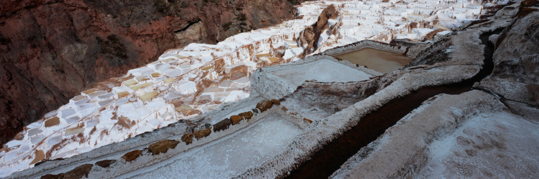Panoramic view of Salineras de Maras, Maras Salt Mines, Peru
