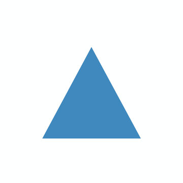 A flat, solid blue equilateral triangle centered on a white background