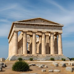 Fototapeta premium Ancient temple with classic greek architectural design under clear skies