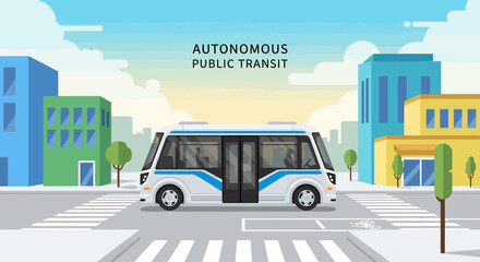 Autonomous public transit bus vehicle. © BerkahStock