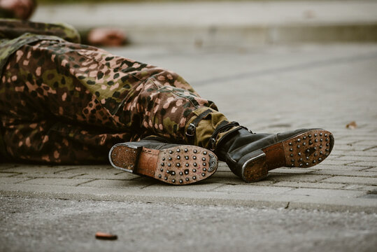 Historical reenactment of World War II, the fight between the Nazis and the Poles.