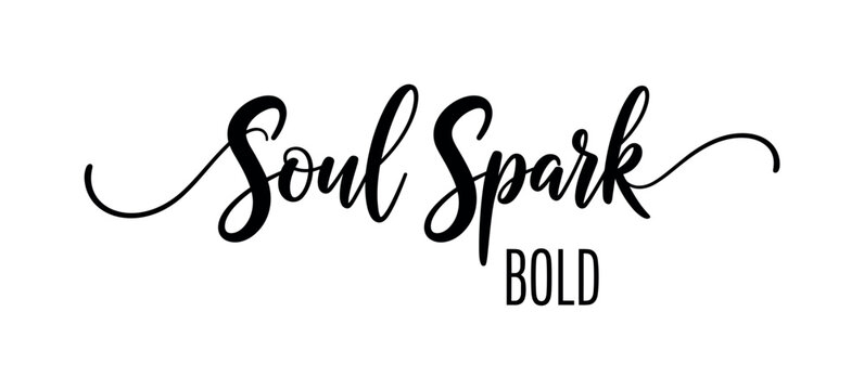 Soul Spark Bold. lettering and all elements in black. Vector style. AWhite background. Pure white background. Perfect isolation and visual consistency. Elegant